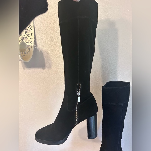 Michael Kors Classic Black Knee-High Suede Boots - Women's Stylish Block Heel - Picture 3 of 11